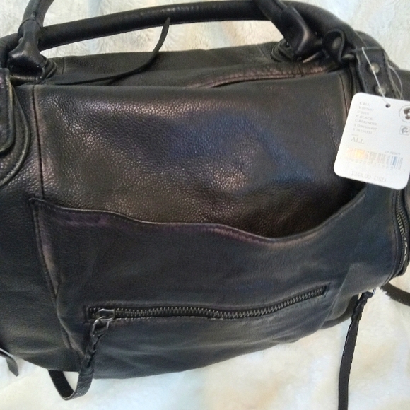 Free People 'WTF' Emerson Distressed Black Leather Hobo Bag - Picture 6 of 14
